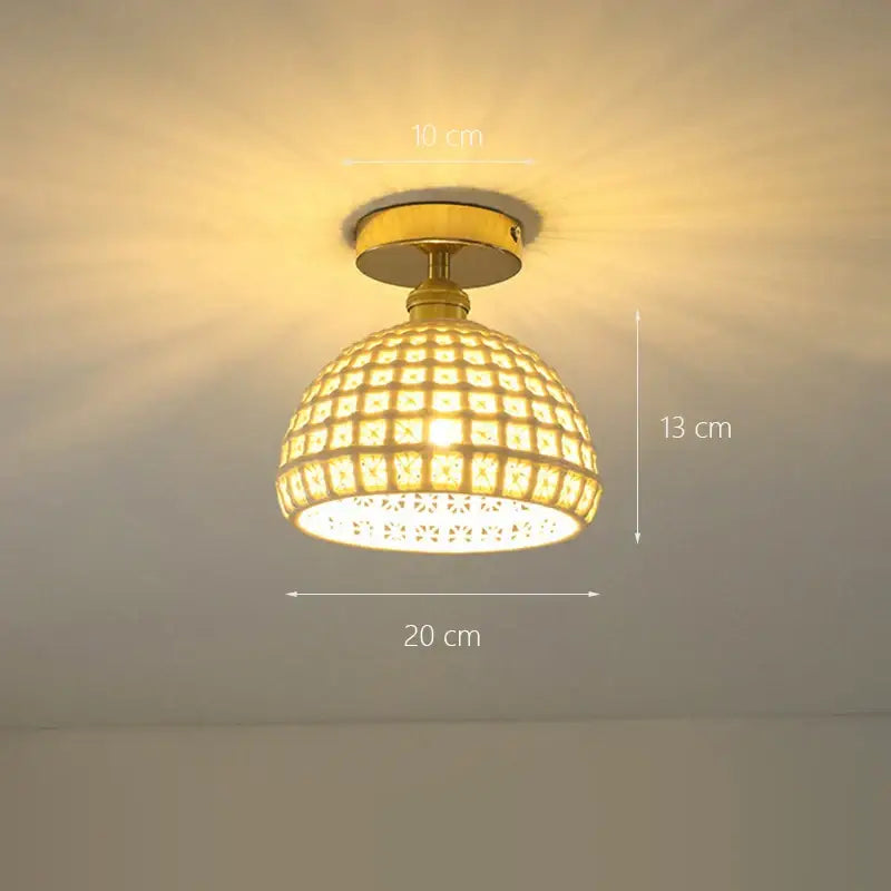 Gold-toned brass glass shade pendant ceiling lamp with dome-shaped crystal-encrusted shade for kitchen lights