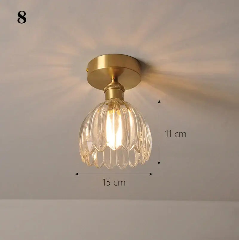 Brass glass shade pendant ceiling lamp with ribbed clear glass shade and brass metal base for warm kitchen lighting