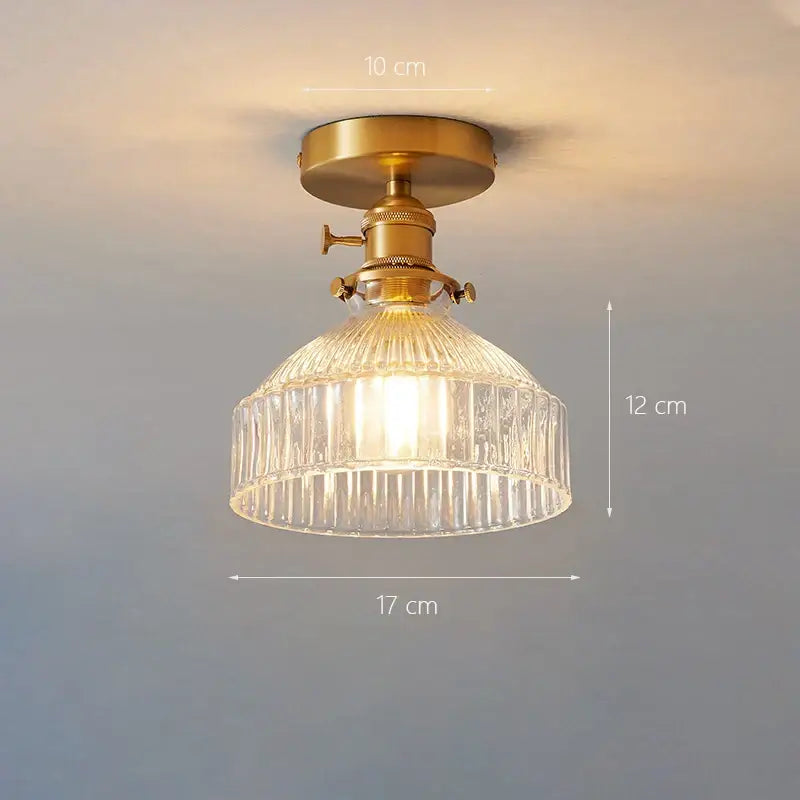 Vintage-style brass ceiling lamp with clear ribbed glass shade pendant ideal for kitchen lights