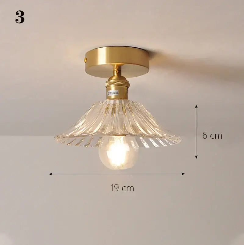 Vintage-style ceiling lamp with gold metal base and clear fluted glass shade pendant for kitchen lighting