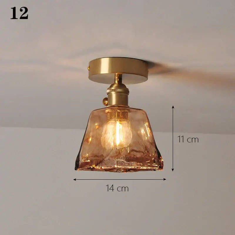 Brass glass shade pendant ceiling lamp with warm amber textured glass and brass metal base for kitchen lights