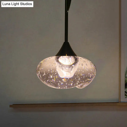 Brass Hanging Ceiling Pendant Light, Clear Seeded Glass Oval, Contemporary Style, 1-Light