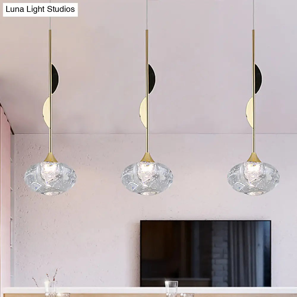 Brass Hanging Ceiling Pendant Light, Clear Seeded Glass Oval, Contemporary Style, 1-Light