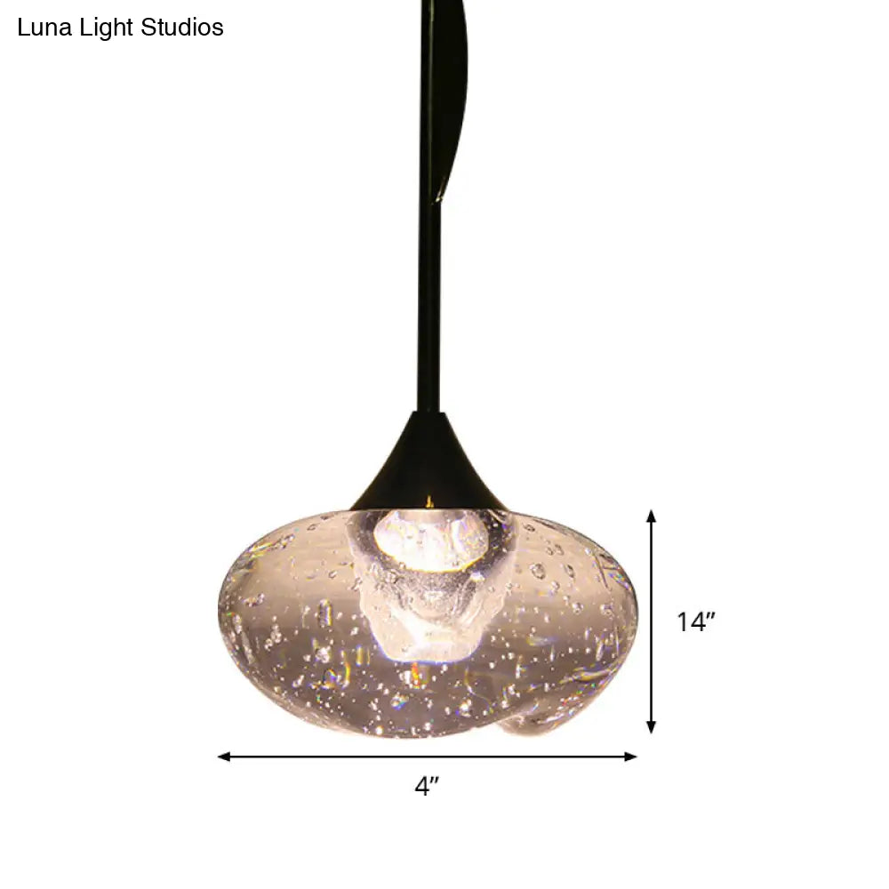 Brass Hanging Ceiling Pendant Light, Clear Seeded Glass Oval, Contemporary Style, 1-Light