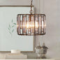 Brass Hanging Light Drum Cage with Crystal Accents - 11"/13" Wide 1-Light Rustic Ceiling Pendant for Living Room