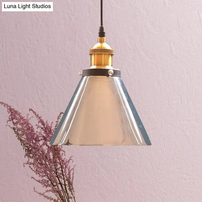 Brass Industrial Cone Pendant Light with Grey Glass for Living Room