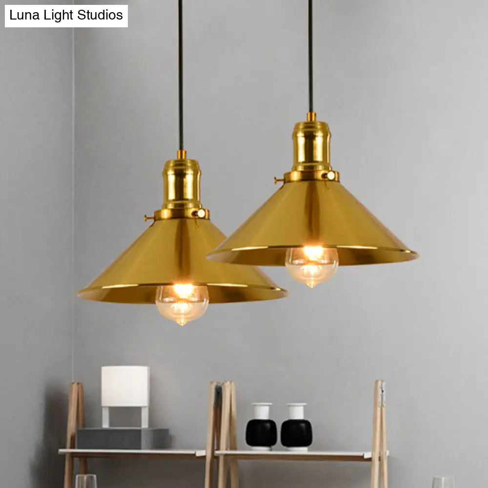 Brass Industrial Style Metal Pendant Lighting for Dining Room - Conical Hanging Lamp