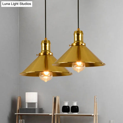 Brass Industrial Style Metal Pendant Lighting for Dining Room - Conical Hanging Lamp