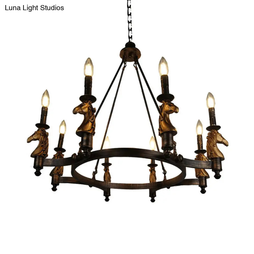 Brass Industrial Wagon Wheel Chandelier with 8 Lights - Perfect for Dining Room
