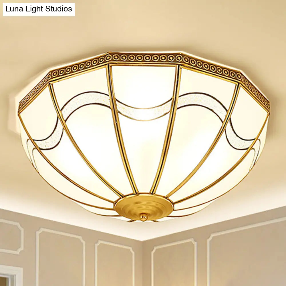 DecorBites™ DecorBites™ Brass Inverted Flush Ceiling Lamp with Milky Glass, 4 Lights and Wave Pattern - Ideal for bedrooms