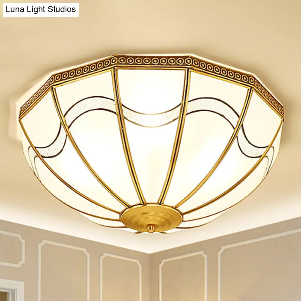 DecorBites™ DecorBites™ Brass Inverted Flush Ceiling Lamp with Milky Glass, 4 Lights and Wave Pattern - Ideal for bedrooms