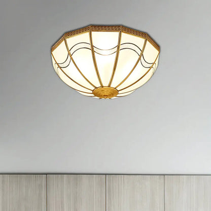 DecorBites™ DecorBites™ Brass Inverted Flush Ceiling Lamp with Milky Glass, 4 Lights and Wave Pattern - Ideal for bedrooms