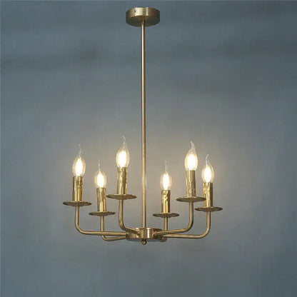 Brass iron art chandelier lights with five candle-style bulbs and central rod for dining room decorbites iron art fixture