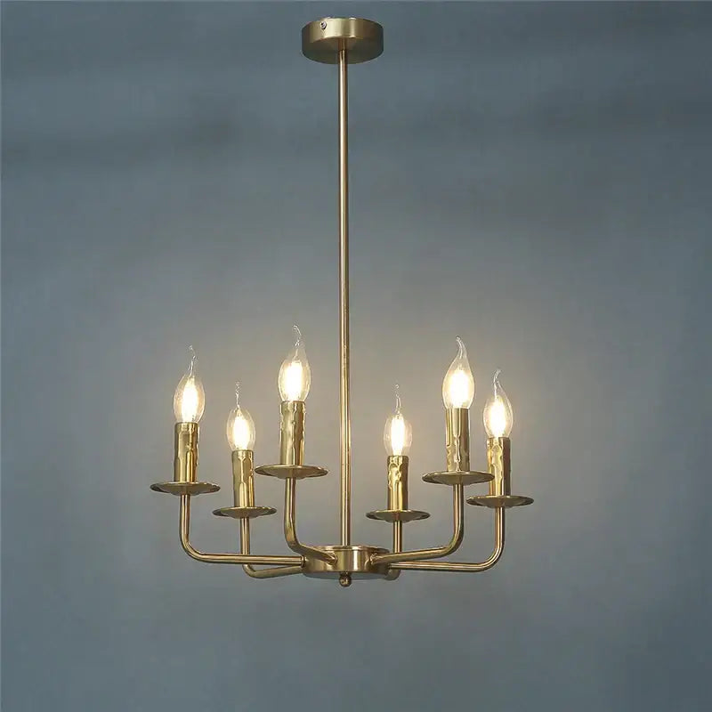 Brass iron art chandelier lights with five candle-style bulbs and central rod for dining room decorbites iron art fixture