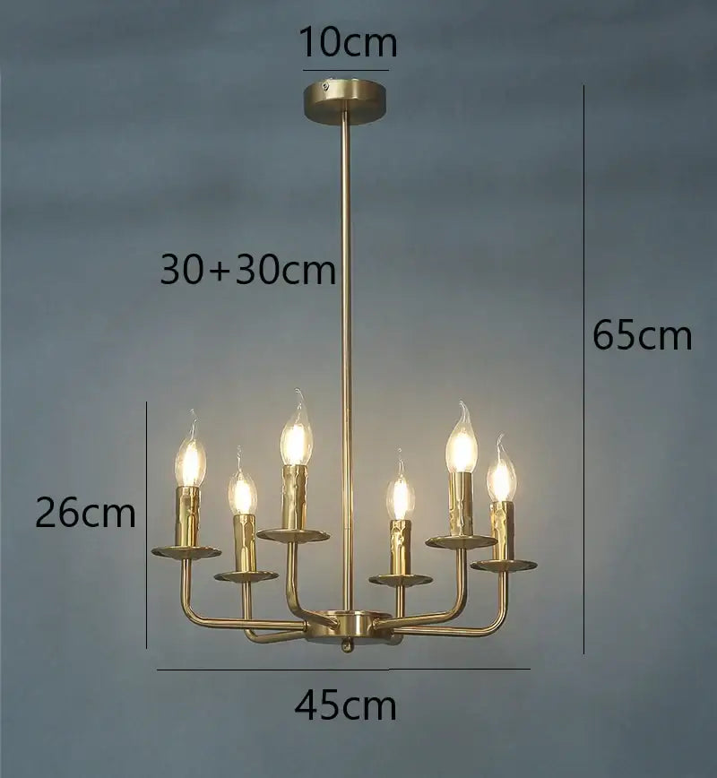 Brass iron art chandelier lights with six candle-style bulbs and central rod for dining room decorbites iron art fixture