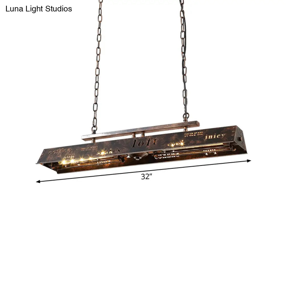 DecorBites™ Brass Island Pendant Light - Loft Style Hanging Lamp with Etched Lettering - Metal Finish