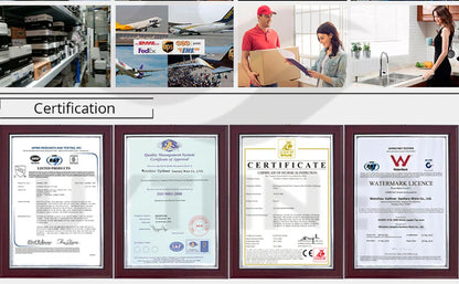 Framed certification document displayed with official seals beside a brass kitchen faucet rotating neck deck mounted