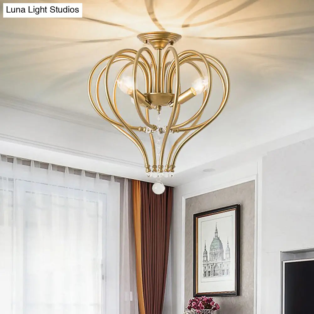 DecorBites™ Brass Laser Cut Semi Flush Mount Chandelier with 3 Traditional Bulbs