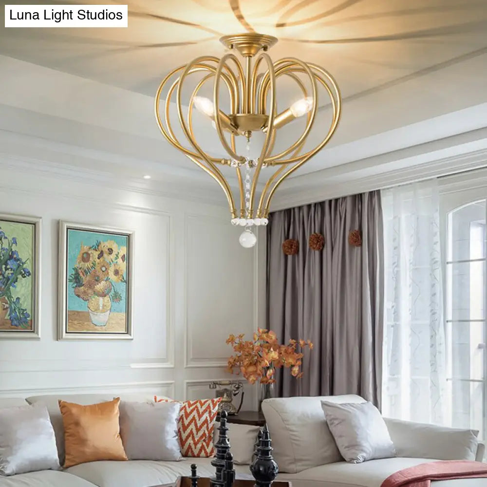 DecorBites™ Brass Laser Cut Semi Flush Mount Chandelier with 3 Traditional Bulbs