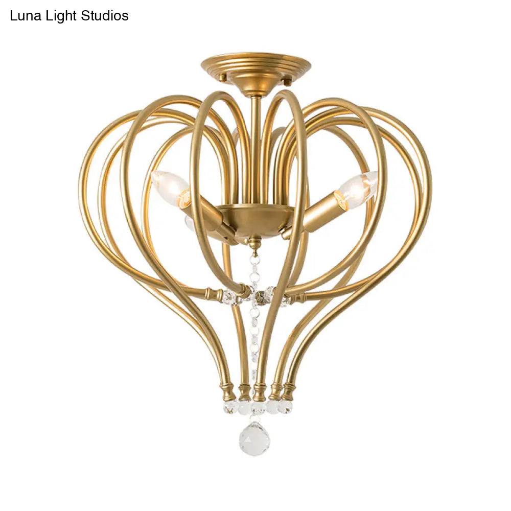 DecorBites™ Brass Laser Cut Semi Flush Mount Chandelier with 3 Traditional Bulbs