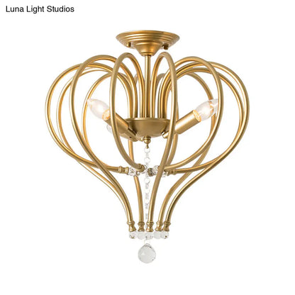 DecorBites™ Brass Laser Cut Semi Flush Mount Chandelier with 3 Traditional Bulbs