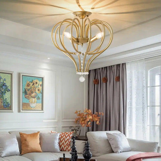 DecorBites™ Brass Laser Cut Semi Flush Mount Chandelier with 3 Traditional Bulbs