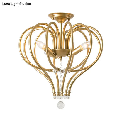 DecorBites™ Brass Laser Cut Semi Flush Mount Chandelier with 3 Traditional Bulbs