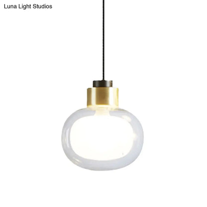 Brass LED Hanging Light with Clear Glass Shade - Modern Oblong Design