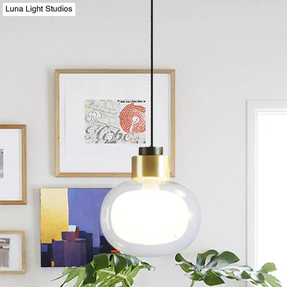 Brass LED Hanging Light with Clear Glass Shade - Modern Oblong Design