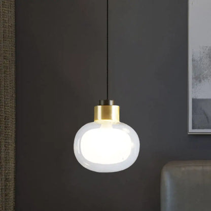 Brass LED Hanging Light with Clear Glass Shade - Modern Oblong Design