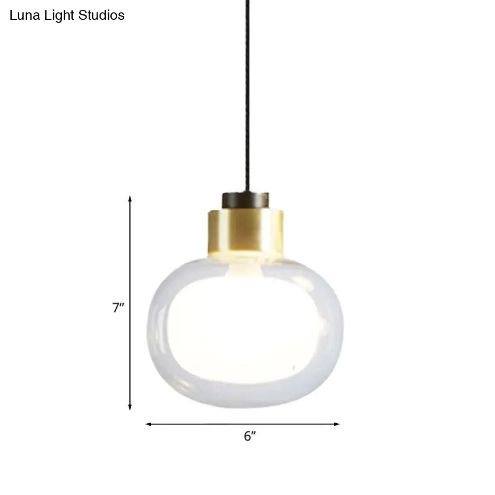 Brass LED Hanging Light with Clear Glass Shade - Modern Oblong Design