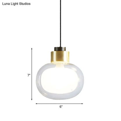 Brass LED Hanging Light with Clear Glass Shade - Modern Oblong Design