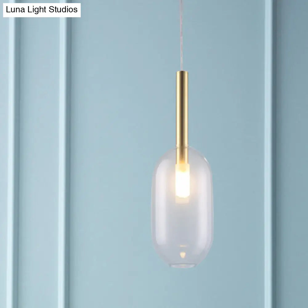 Brass LED Pendant Lamp with Clear Glass Shade for Stylish Living Room