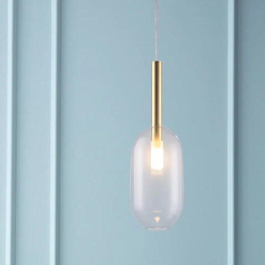 Brass LED Pendant Lamp with Clear Glass Shade for Stylish Living Room