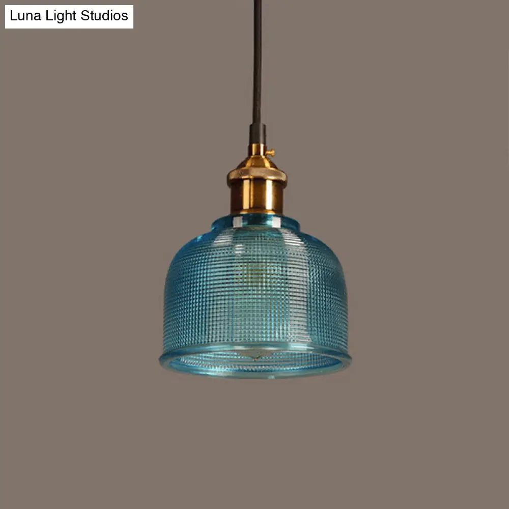 Brass Loft Style Single-Bulb Pendant Ceiling Light with Lattice Glass Bowl Design