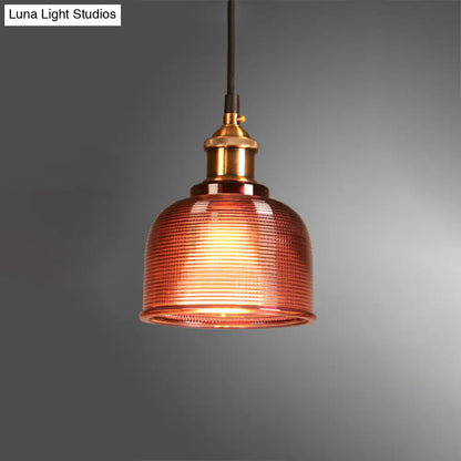 Brass Loft Style Single-Bulb Pendant Ceiling Light with Lattice Glass Bowl Design