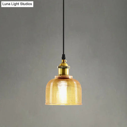 Brass Loft Style Single-Bulb Pendant Ceiling Light with Lattice Glass Bowl Design