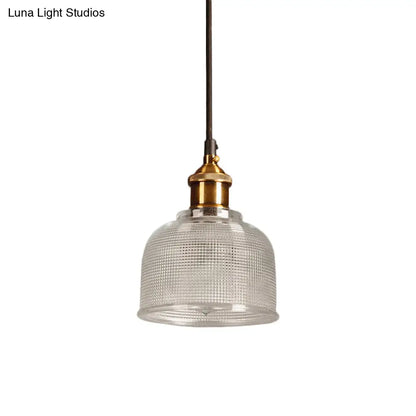 Brass Loft Style Single-Bulb Pendant Ceiling Light with Lattice Glass Bowl Design