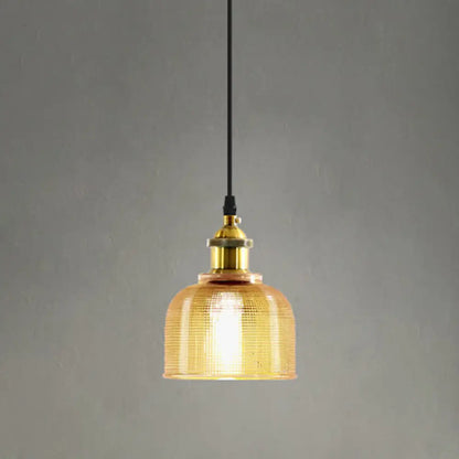 Brass Loft Style Single-Bulb Pendant Ceiling Light with Lattice Glass Bowl Design