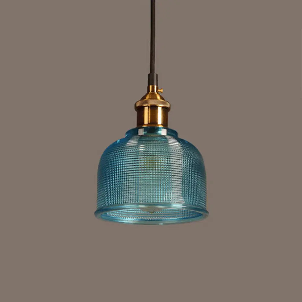 Brass Loft Style Single-Bulb Pendant Ceiling Light with Lattice Glass Bowl Design