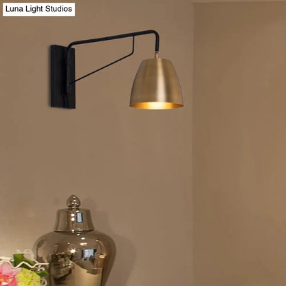 Brass Loft Style Wall Sconce with Metallic Barrel Shade - 1 Light Angle Arm Lighting for Bedroom