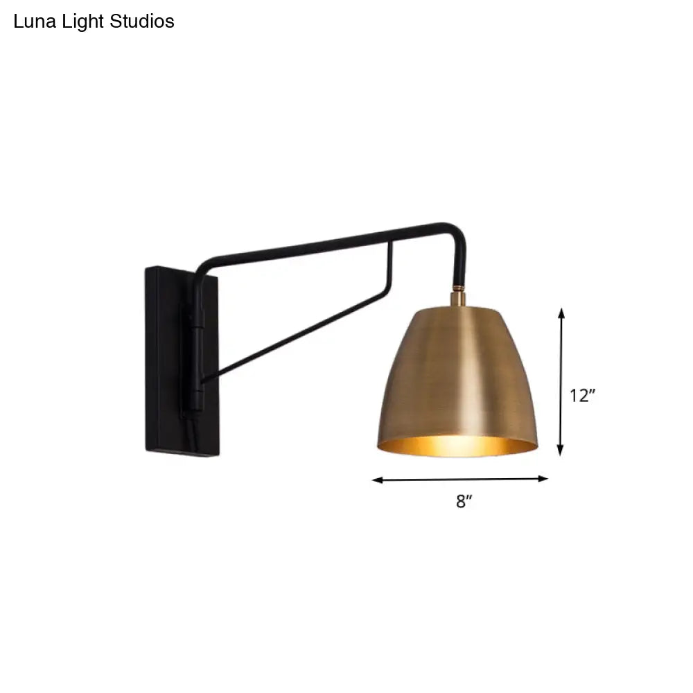 Brass Loft Style Wall Sconce with Metallic Barrel Shade - 1 Light Angle Arm Lighting for Bedroom