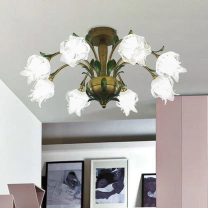 DecorBites™ DecorBites™ Brass Metal LED Ceiling Light: Countryside Flower Style, 6/8/10 Bulbs, Semi Flush Mount for Bedroom
