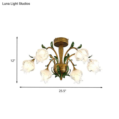 DecorBites™ DecorBites™ Brass Metal LED Ceiling Light: Countryside Flower Style, 6/8/10 Bulbs, Semi Flush Mount for Bedroom