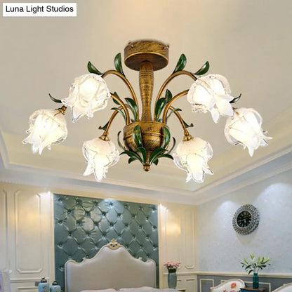 DecorBites™ DecorBites™ Brass Metal LED Ceiling Light: Countryside Flower Style, 6/8/10 Bulbs, Semi Flush Mount for Bedroom