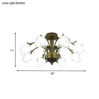 DecorBites™ DecorBites™ Brass Metal LED Ceiling Light: Countryside Flower Style, 6/8/10 Bulbs, Semi Flush Mount for Bedroom