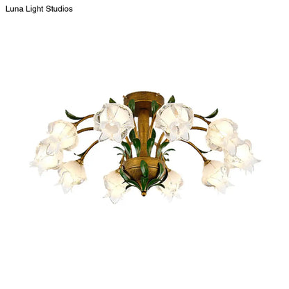 DecorBites™ DecorBites™ Brass Metal LED Ceiling Light: Countryside Flower Style, 6/8/10 Bulbs, Semi Flush Mount for Bedroom