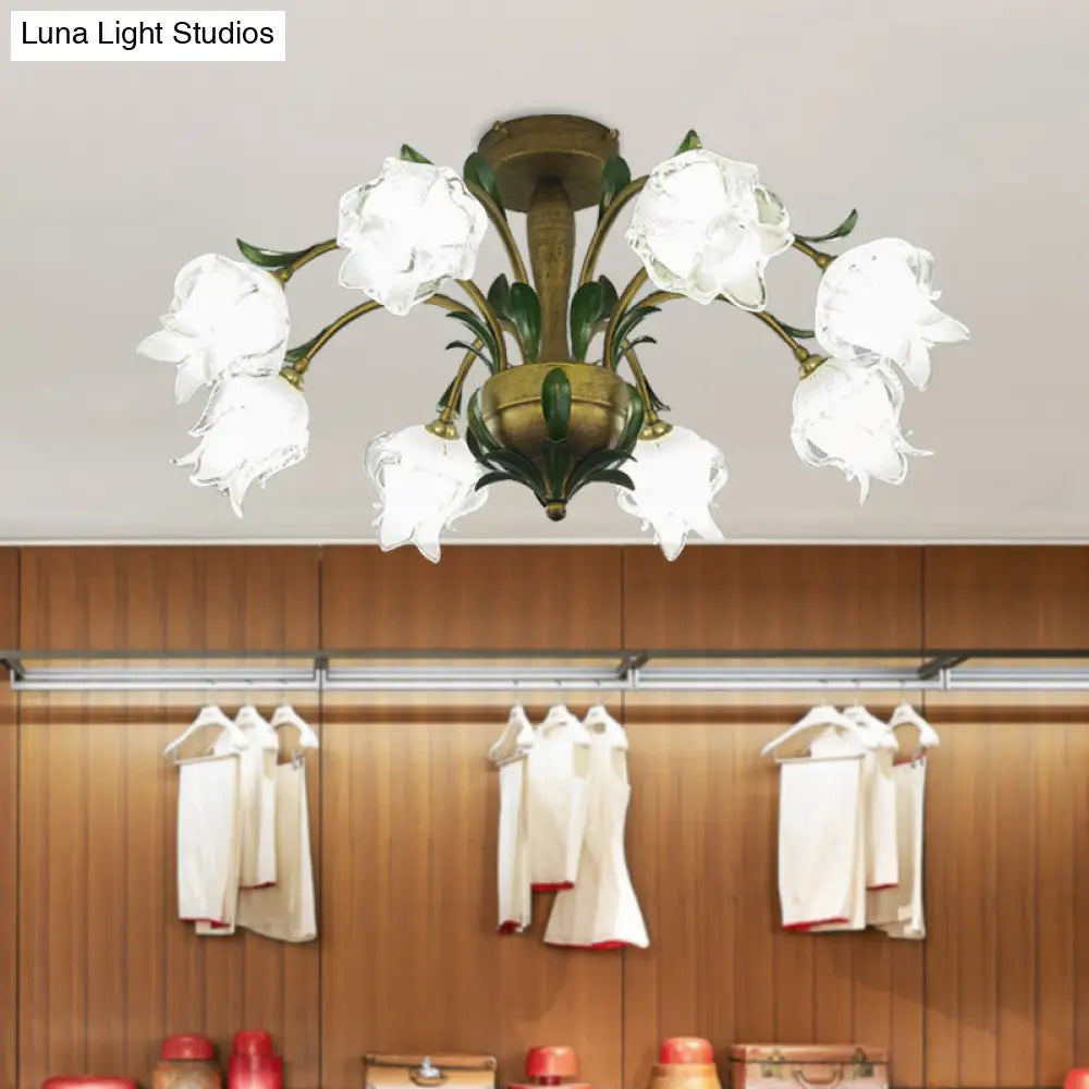 DecorBites™ DecorBites™ Brass Metal LED Ceiling Light: Countryside Flower Style, 6/8/10 Bulbs, Semi Flush Mount for Bedroom