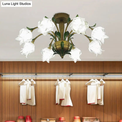 DecorBites™ DecorBites™ Brass Metal LED Ceiling Light: Countryside Flower Style, 6/8/10 Bulbs, Semi Flush Mount for Bedroom