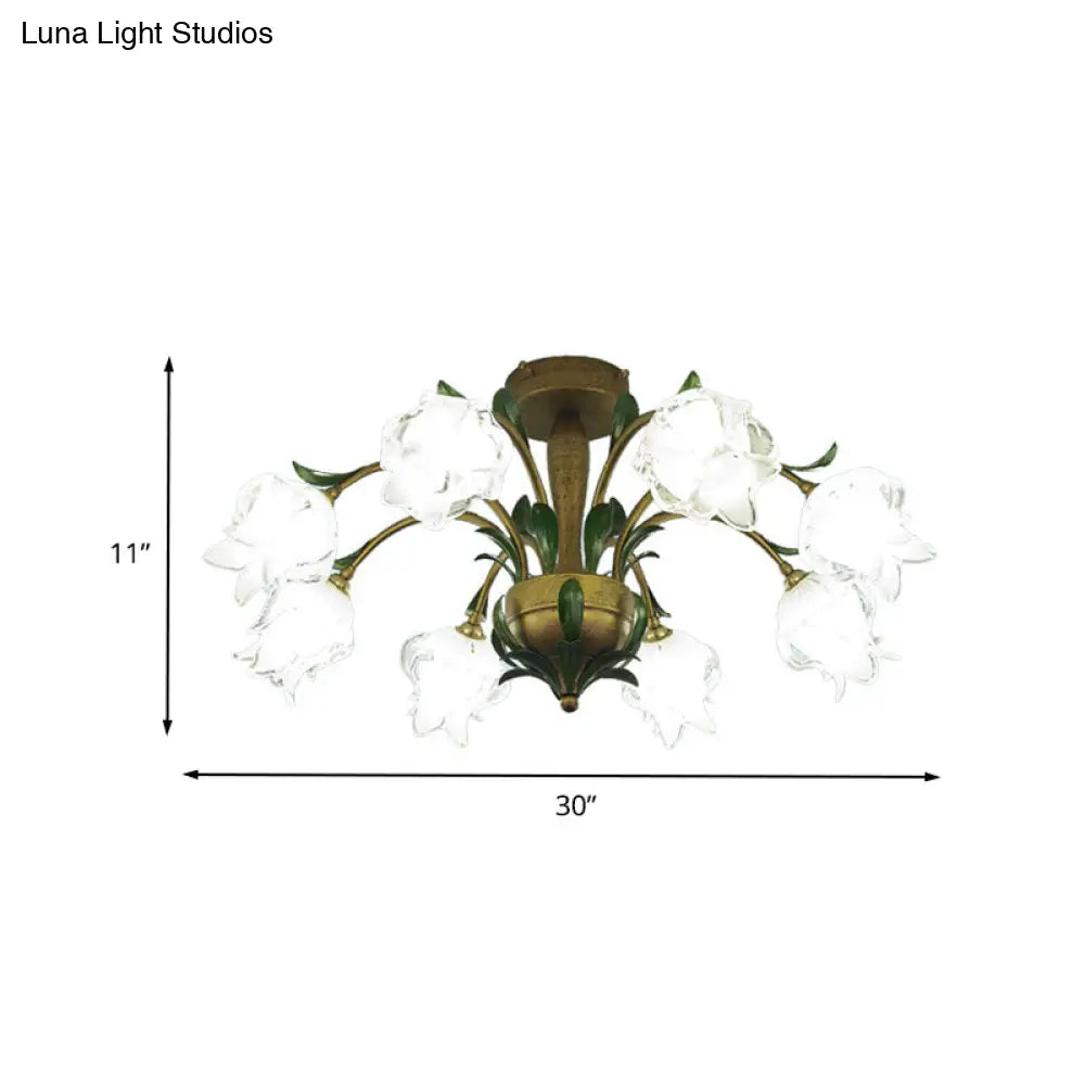 DecorBites™ DecorBites™ Brass Metal LED Ceiling Light: Countryside Flower Style, 6/8/10 Bulbs, Semi Flush Mount for Bedroom